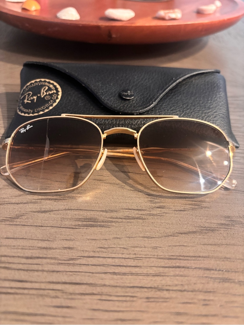 Ray-Ban Gold Frame Sunglasses with Black Case